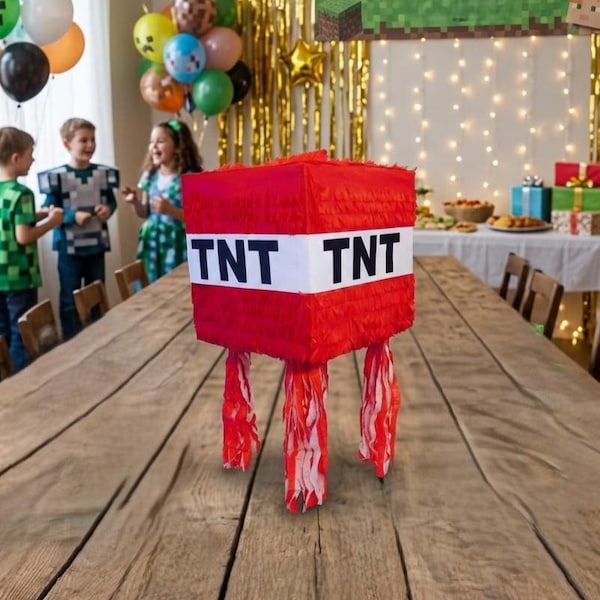 TNT Cube Shape Pinata, Game Themed Birthday Party Decoration, Gift for Kids and Game Lovers, Handmade Block Pinata for Fun Party Favor