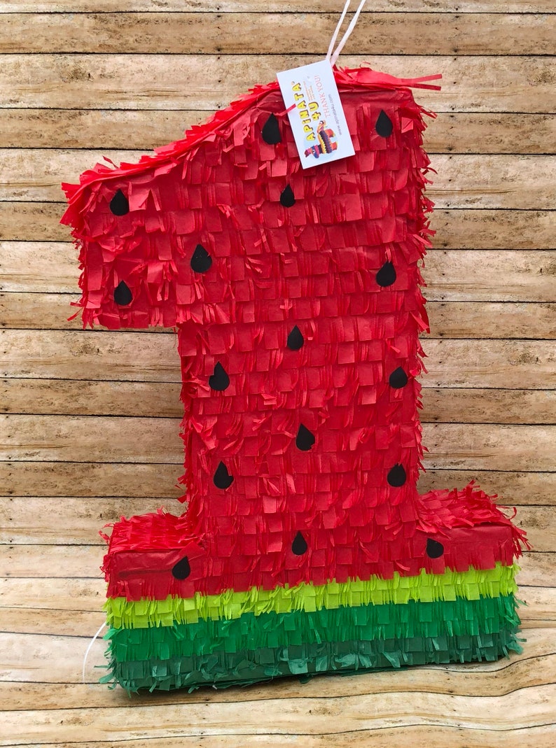 large number one pinata watermelon theme hot pink color