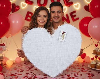 White Heart Shape Pinata, Handmade Love Theme Pinata for Party Decoration, Valentine's Day Decor, Anniversary Gift, Birthday Party Supplies