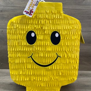 Ready To Ship! 20” Yellow Block Head Pinata for Building Block Themed Birthday Party Supplies Decoration Bricks Party Video Game Gamer Teens