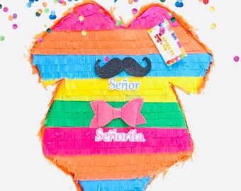 Sale! Fiesta Themed Gender Reveal Onesie Pinata Gender Reveal Party Señor Señorita He Or She Boy Or Girl Pull Strings Style