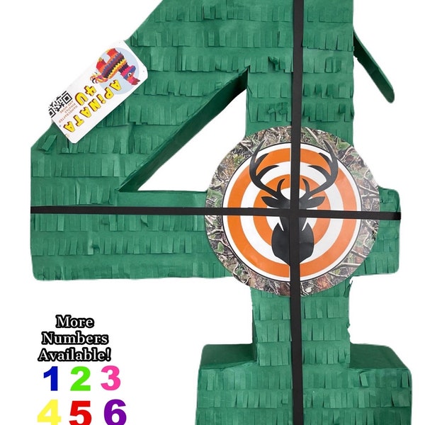 20" Tall Hunting Camouflage Pinata Number Four 4th  Birthday Hunting Themed Party Bullseye Accent Crosshair Gone Hunting 2nd 3rd 4th 5th