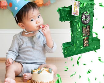 Safari Jungle Themed 1st Birthday Pinata, Animal Print Birthday
