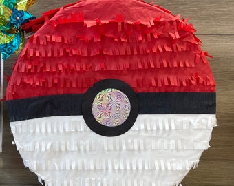 Ready To Ship! 16" Red & White Circular Pinata Great for Video Game Themed Birthday Parties  Red and White Ball  Ideal Poke Ball Decoration