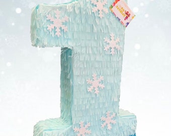 Winter Number One Pinata with Snowflakes Winter Themed Birthday