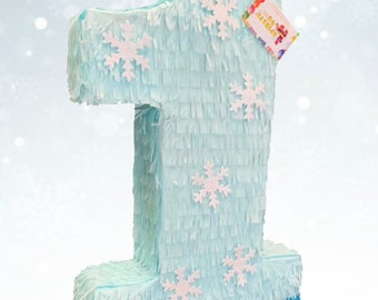 Sale! Ready To Ship! Handcrafted Custom Made 20'' Tall  Winter Number One Piñata with Snowflakes Winter Themed Birthday Winter