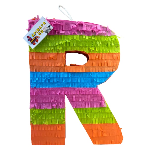 Piñata divertida con la letra R, decoración colorida para fiestas temáticas del alfabeto, ideal para fiestas de cumpleaños infantiles y para celebrar el Cinco de Mayo.