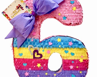 Sale! Custom Made Handmade Number Six Pinata Sixth Birthday Girls Block Theme Birthday Party Supplies Decorations Multiple Colors Bow Accent