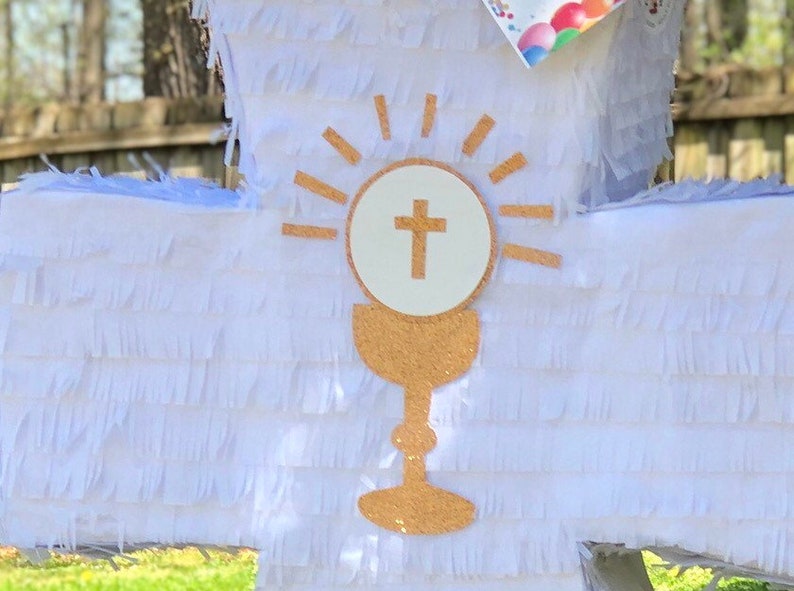 20 Inch White Cross Pinata With Gold Chalice Accents, Easter Sunday ...