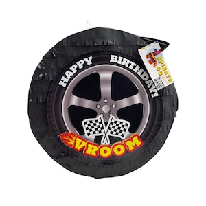 Race Car Tire Pinata, Black Checkered Flag Design, Motorsport Theme Party Decor, Speed & Race Track Celebration Pinata, Sale! Ready to Ship!