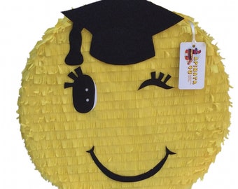 Sale! Ready To Ship! Yellow Emoticon Graduation Pinata Black Cap Class of 2024 Congrats Grad! You Did It! Congratulations!