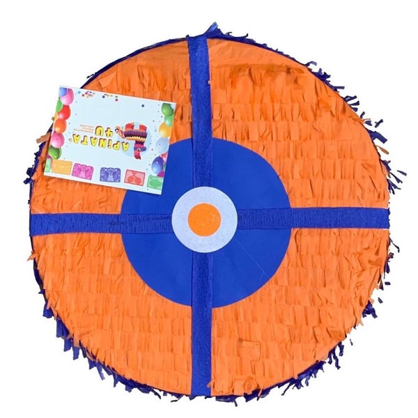 16 Inch Tall Bullseye Pinata, Dart Gun Theme, Orange and Blue Colors, Bullseye Birthday Party Decoration, Kids Party Supplies, Ready to Ship