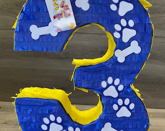 Pinata Pinata a tema cucciolo di cane da 20 pollici numero tre colori bicolore Let's Pawty