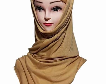 Jersey Haute Qualité Belle Maxi Jersey Hijab Scarf Châle Abaya (Beige)