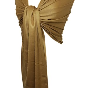 Dark Gold Pashmina Scarf, Wedding Shawl, Bridal Wrap, Travel. Office, Drape nicely, Free delivery image 2