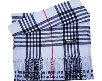 Hommes Super Soft Check Style Pashmina Luxury Feel Scarf For Day To Evening Occasions (Blanc)
