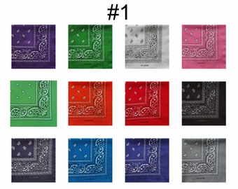 Pack- Lot of 12 or 6 Bandanas for Face Masks, Paisley Print,  Cotton Double Sided Exact Colours As Seen