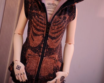 Rusted Skeleton Ribcage Sleeveless Hoodie - bjd 1/4 1/3 SD13 msd Boy Girl punk Halloween mnf iplehouse jid dollfie minifee abjd Balljointed