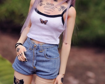 Butterfly cropped cami - crop top camisole sd13 dollfie 90's doll toy iplehouse jid minifee slim msd summer cute hipster trendy cropped bjd