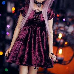 Lussuoso abito in velluto con lacci e maniche corte - BJD 1/4 1/3 SD13 MSD Ragazzo Ragazza Gotico Grunge Foresta Carino mnf Edgy bambola snodata minifee jid