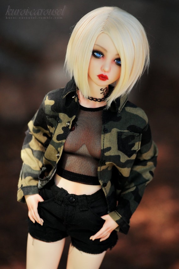 Black Mesh Cropped Long Sleeve Shirt Top - Fashion Trendy Gothic Goth Punk Hipster bjd 1/4 1/3 SD13 MSD Boy Girl Iplehouse mnf crop top