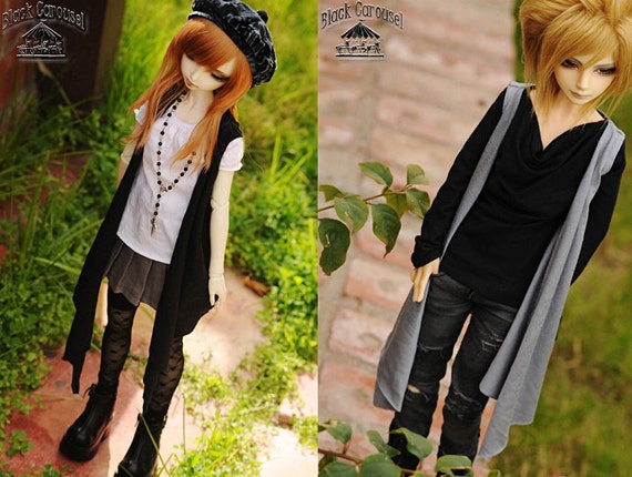 Asymmetrical long vest - abjd bjd msd 1/4 1/3 SD13 Boy Girl goth coat jacket sleeveless gothic trendy Balljointed Minifee mnf iplehouse jid