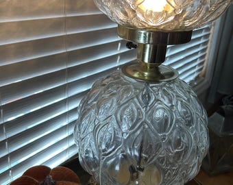 Mid Century clear Glass Quilted Bubble Hurricane Table Lamp