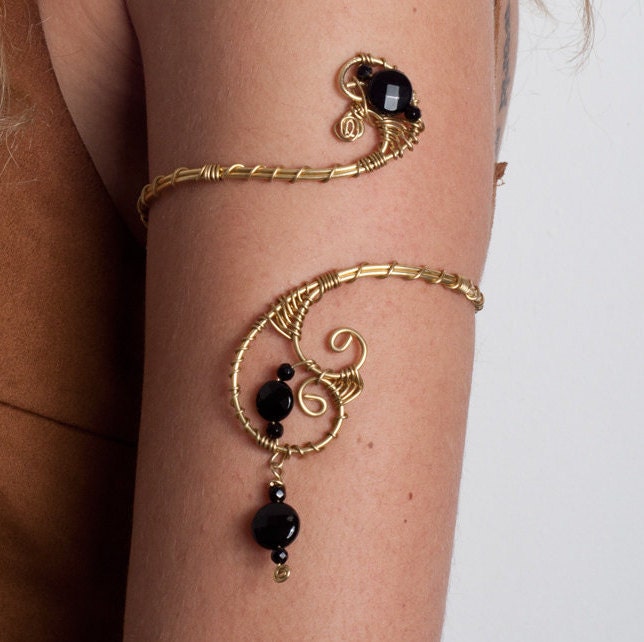 Onyx gift for women Upper arm cuff arm band spiral handmade Etsy