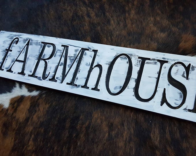 Carved Wood fARMhOUSE Designs - Hand painted Farmhouse - Rustic Black and White Look - Made in USA for any Home