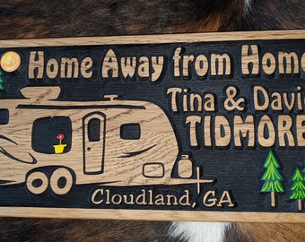 Personalized Camper Sign - Life is a Highway - Bumper Pull Camper -Tiny House - Carved Wood Customized Hand painted - Home Away from Home