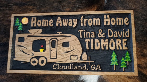 Personalized Camper Sign - Life is a Highway - Bumper Pull Camper -Tiny House - Carved Wood Customized Hand painted - Home Away from Home