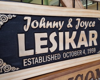 Personalized Anniversary Sign Carved Wood Hand painted Customized