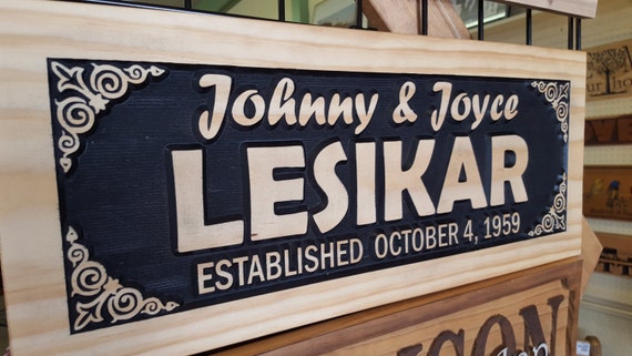 Personalized Anniversary Sign Carved Wood Hand painted Customized