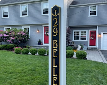 Personalized Vertical Welcome Marker Carved Wood Features Country Farmhouse Hand Painted Original Design Made USA (38" High x 3 1/2" Wide)