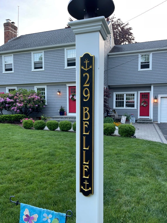Personalized Vertical Welcome Marker Carved Wood Features Country Farmhouse Hand Painted Original Design Made USA (38" High x 3 1/2" Wide)