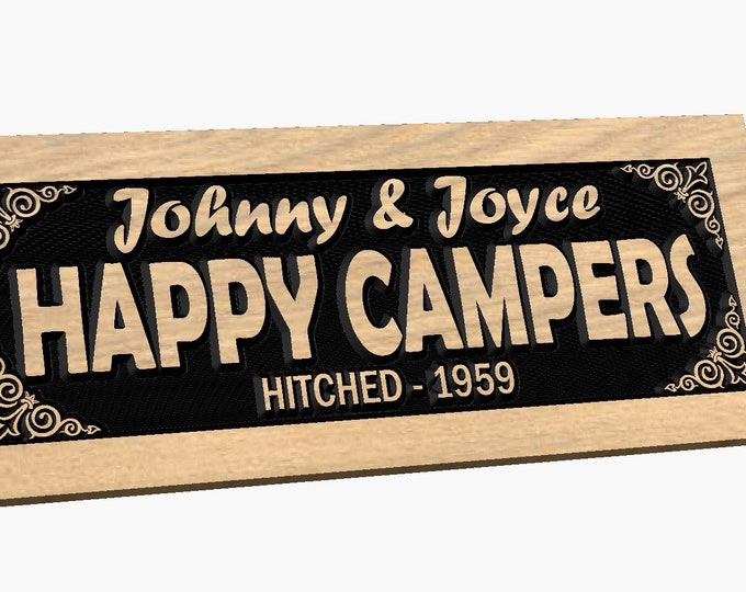 Personalized Fancy Corner Camper Sign Carved Wood Hand painted Customized