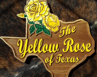 The Yellow Rose of Texas - Hand Painted with Care Carved Wood Original Design Made in USA Country Farmhouse or Home