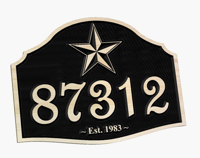 Personalized Texas Star Address Marker Carved Wood Sign Home or Office Hand painted Number Sign