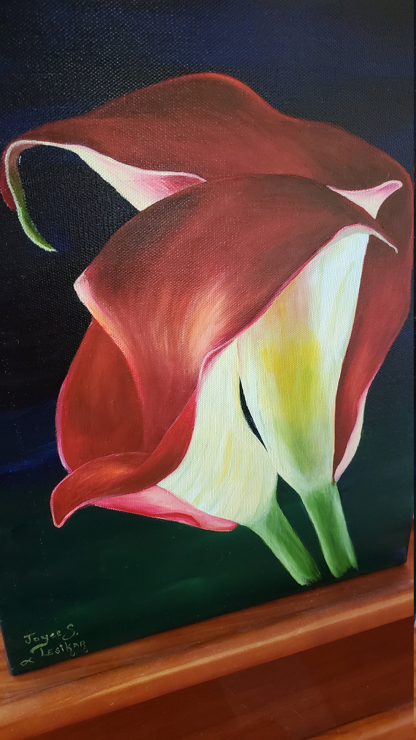 Red Calla Lilies A realistic Oil painting on canvas of