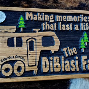 5th Wheel RV Sign - Camping Life is Good - Carved Wood Hand Painted - Made in USA - Glamping