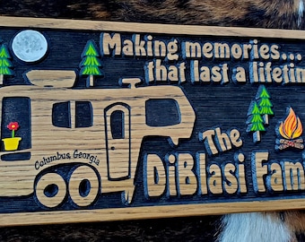 5th Wheel RV Sign - Camping Life is Good - Carved Wood Hand Painted - Made in USA - Glamping