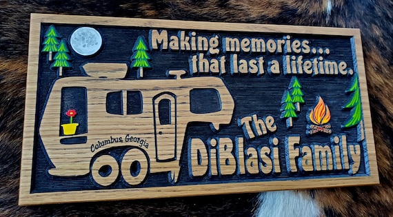 5th Wheel RV Sign - Camping Life is Good - Carved Wood Hand Painted - Made in USA - Glamping