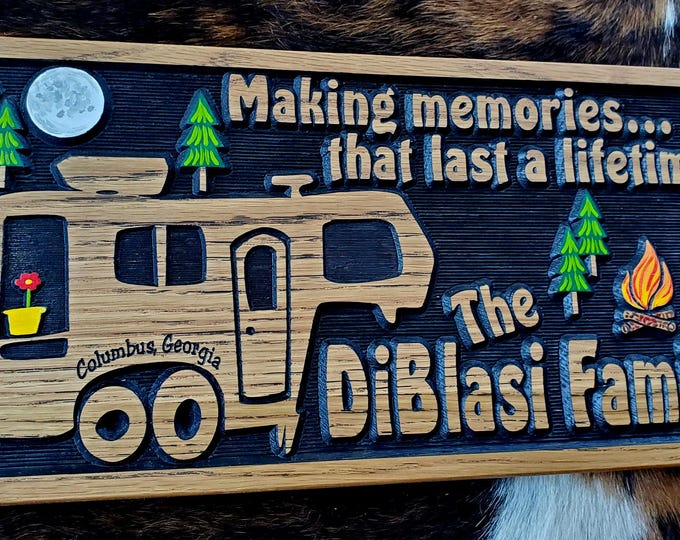 5th Wheel RV Sign - Camping Life is Good - Carved Wood Hand Painted - Made in USA - Glamping