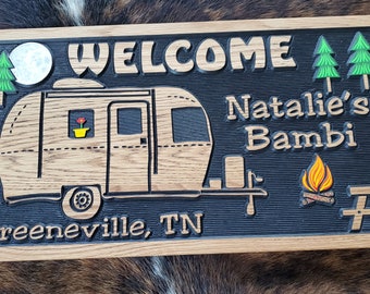 Personalized Bambi Airstream Camper Sign - Tiny House - Bumper Pull RV - Carved Wood RV Sign Customized