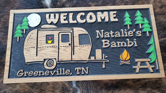 Personalized Bambi Airstream Camper Sign - Tiny House - Bumper Pull RV - Carved Wood RV Sign Customized