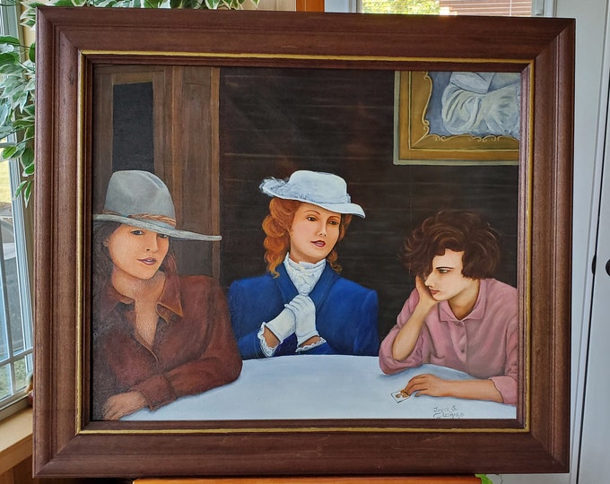 Little Sister's Problem  - A realistic Oil painting on canvas of old west women