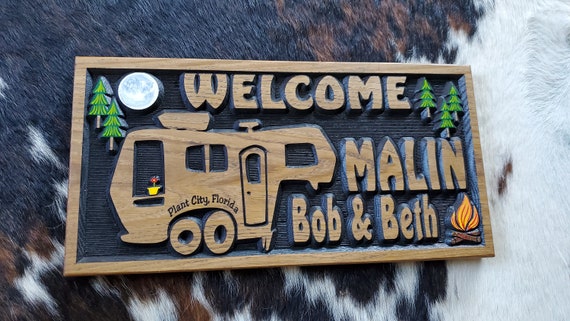 5th Wheel RV Sign - Camping Life is Good - Carved Wood Hand Painted - Made in USA - Glamping