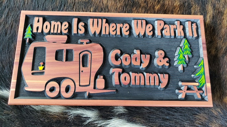 Personalized Camper Sign Life is a Highway Bumper Pull Camper Tiny House Carved Wood Customized Hand painted This is how we Roll RV image 3