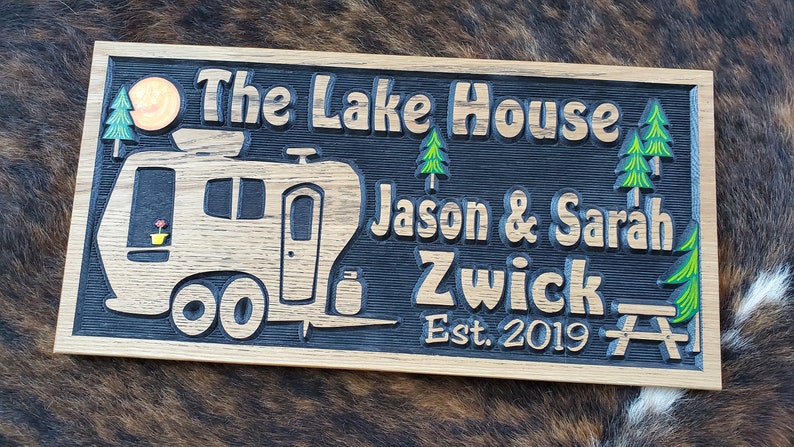 Personalized Camper Sign Life is a Highway Bumper Pull Camper Tiny House Carved Wood Customized Hand painted This is how we Roll RV image 1