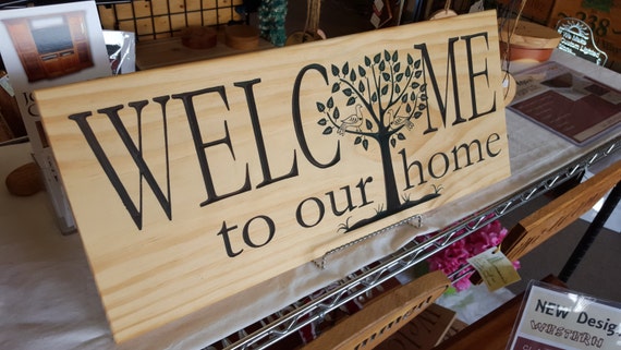 Personalized Welcome Home Carved Wood Hand painted Customized for You Made in USA for Country Farmhouse or any Home